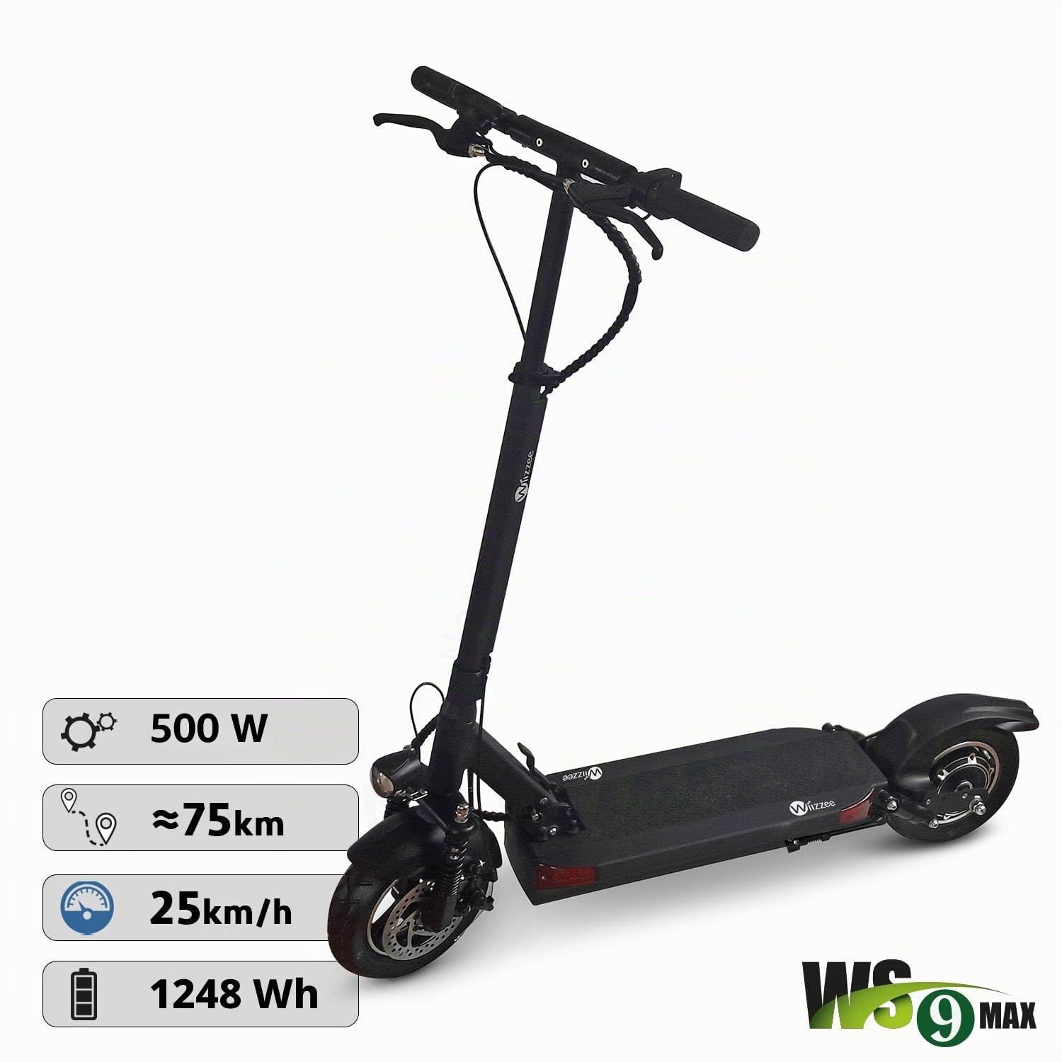 WIIZZEE Monopattino Elettrico per Adulti WS9 MAX, Motore 500W, Autonomia fino a 75km, 25KM/H, Sportivo e Resistente