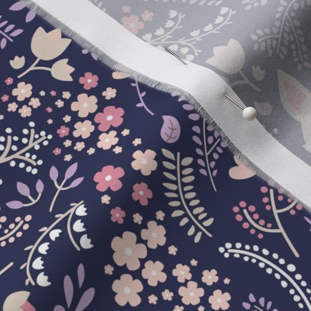 Spoonflower Fabric - Fox Lavender Floral Violet Leaves Printed on Organic Cotton Sateen Fabric by The Yard - Sewing Quilting Apparel Home Decor
