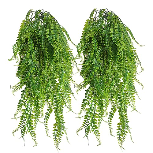YPLonon Fougere Artificielle 2PCS 90cm Plante Artificielle Tombante Fausse Plante Tombante Vertes Simulées de Lierre Artificiel en Rotin à Suspendre Réalistes pour Intérieur Extérieur