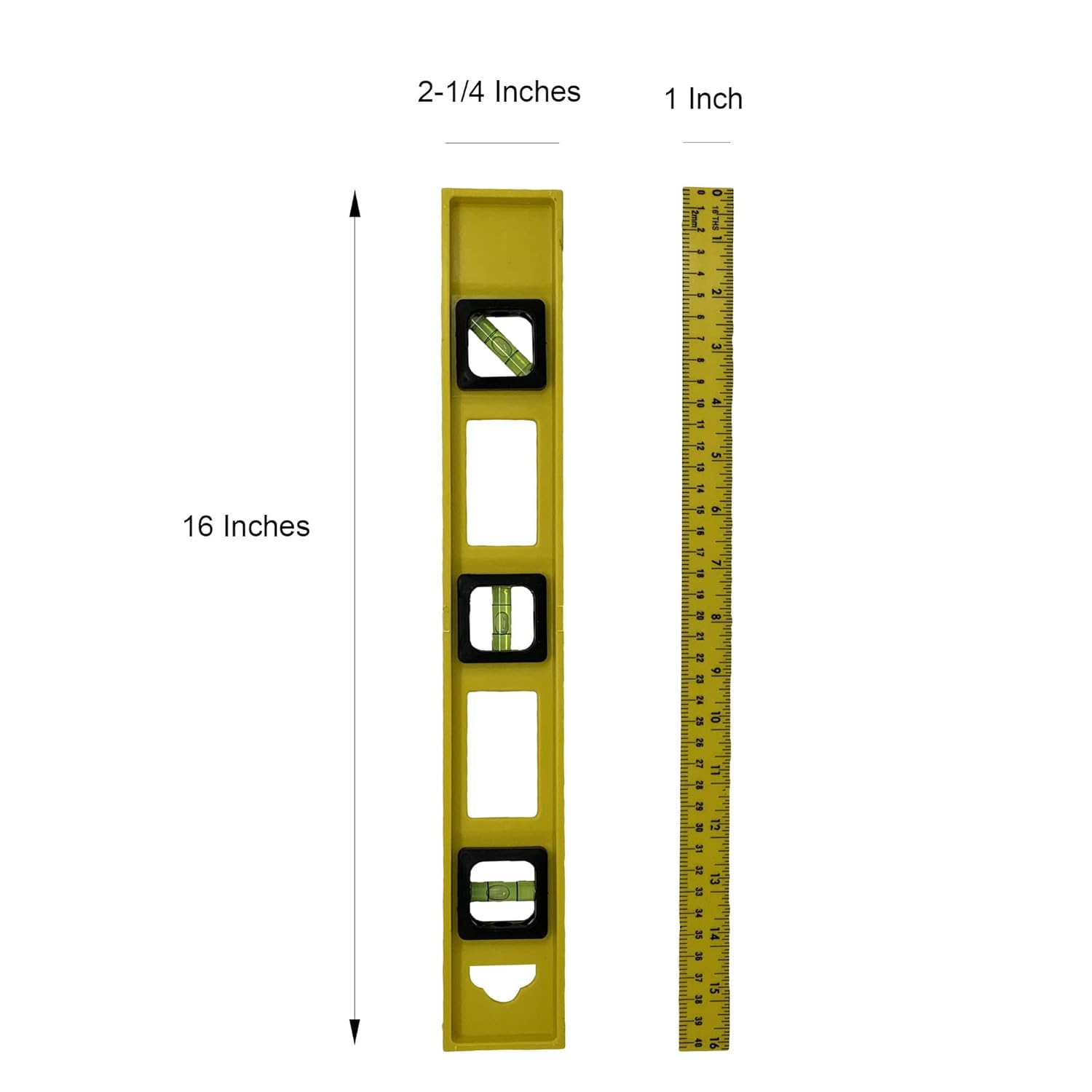 12 Pack Yellow Hardened Plastic 16 Inch Ruler with Plumb and Angel Pitch Levelers for Carpenters, Masons, DIY Projects and Much More Includes CM and MM As Well Wholesale Bulk Lot