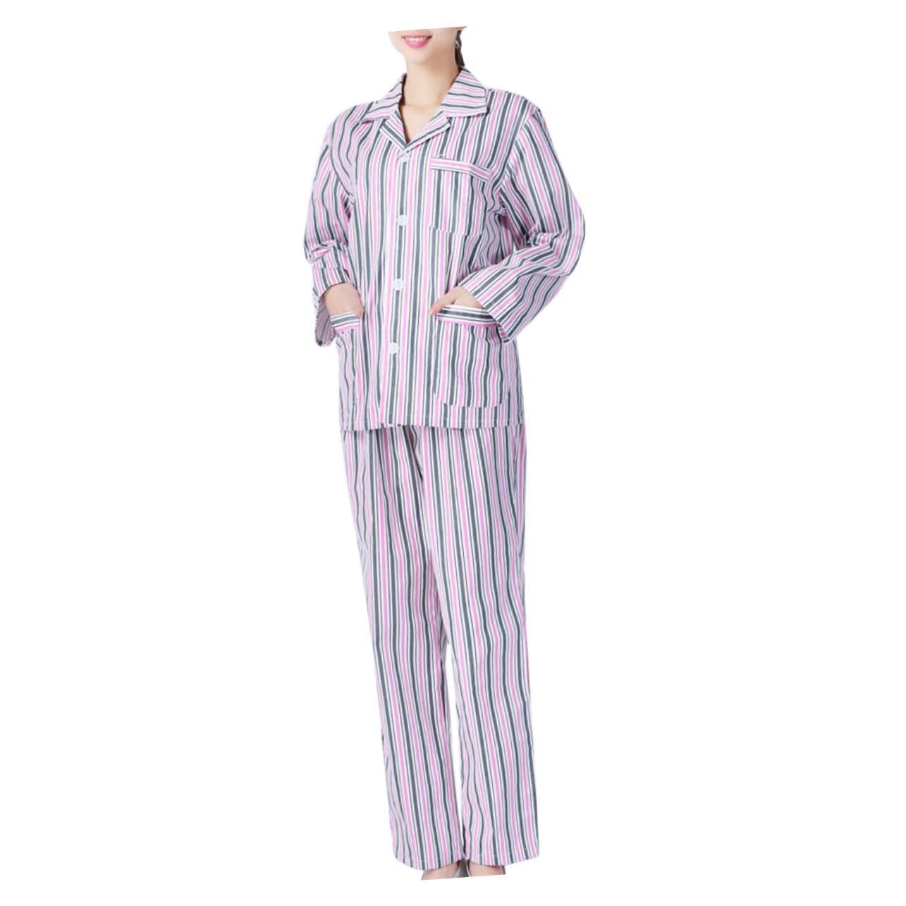FRCOLOR Pijama Algodón Manga Larga Cómodo para Hospital y Hogar Conjunto Unisex con Botones y Azul y Blanco Rayas