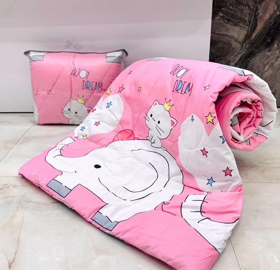 Glace Cotton Single Bed Reversible Babies & Kids Comforter/Dohar/Quilt, 200 GSM (60x90 Inches) (Pink Elephant) (0 to 8 Years)-image-36