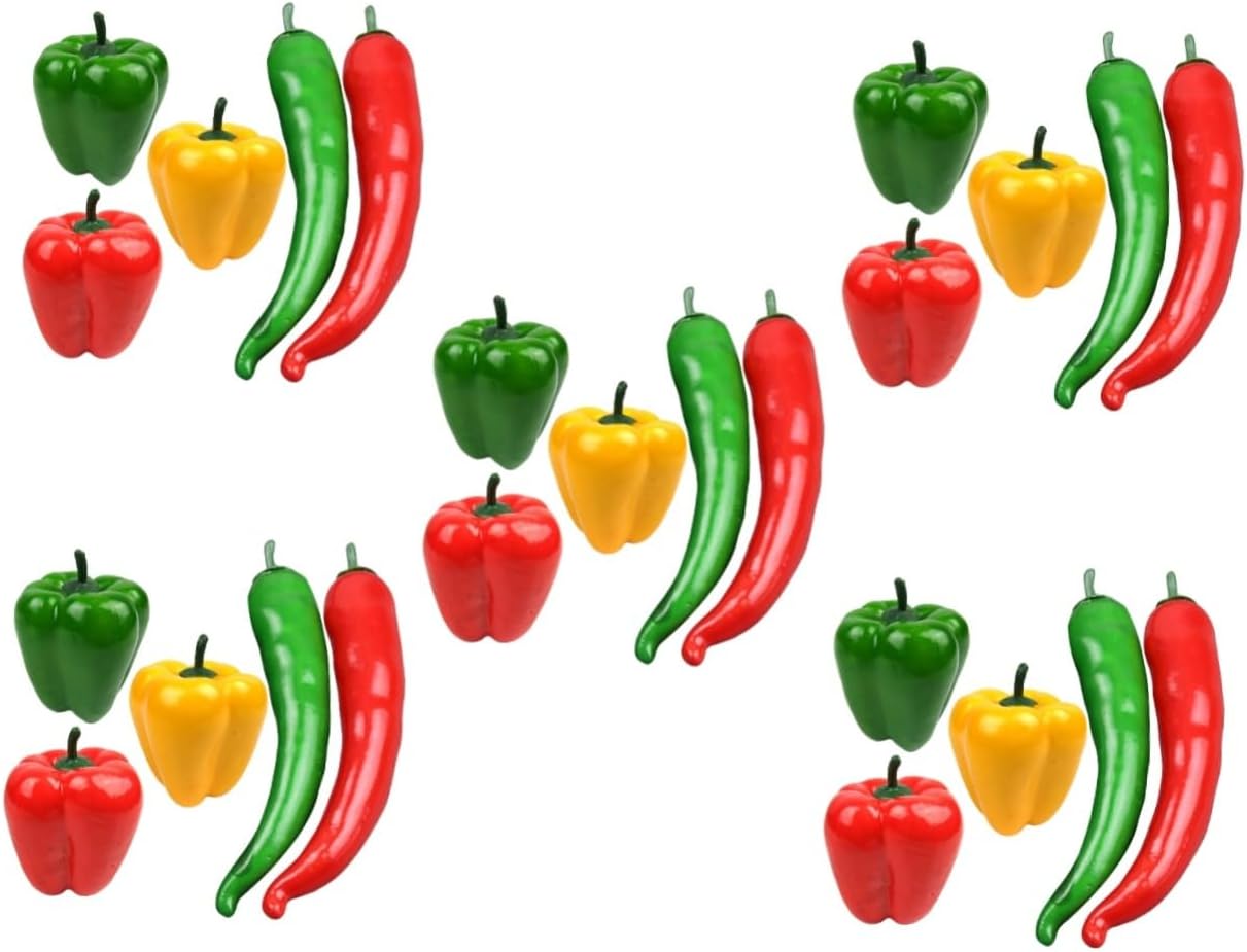 25pcs Lifelike Artificial Pepper Model for Home Decor Simulation Chili Peppers for Photography Props Bell for Kitchen and Supermarket Decoration