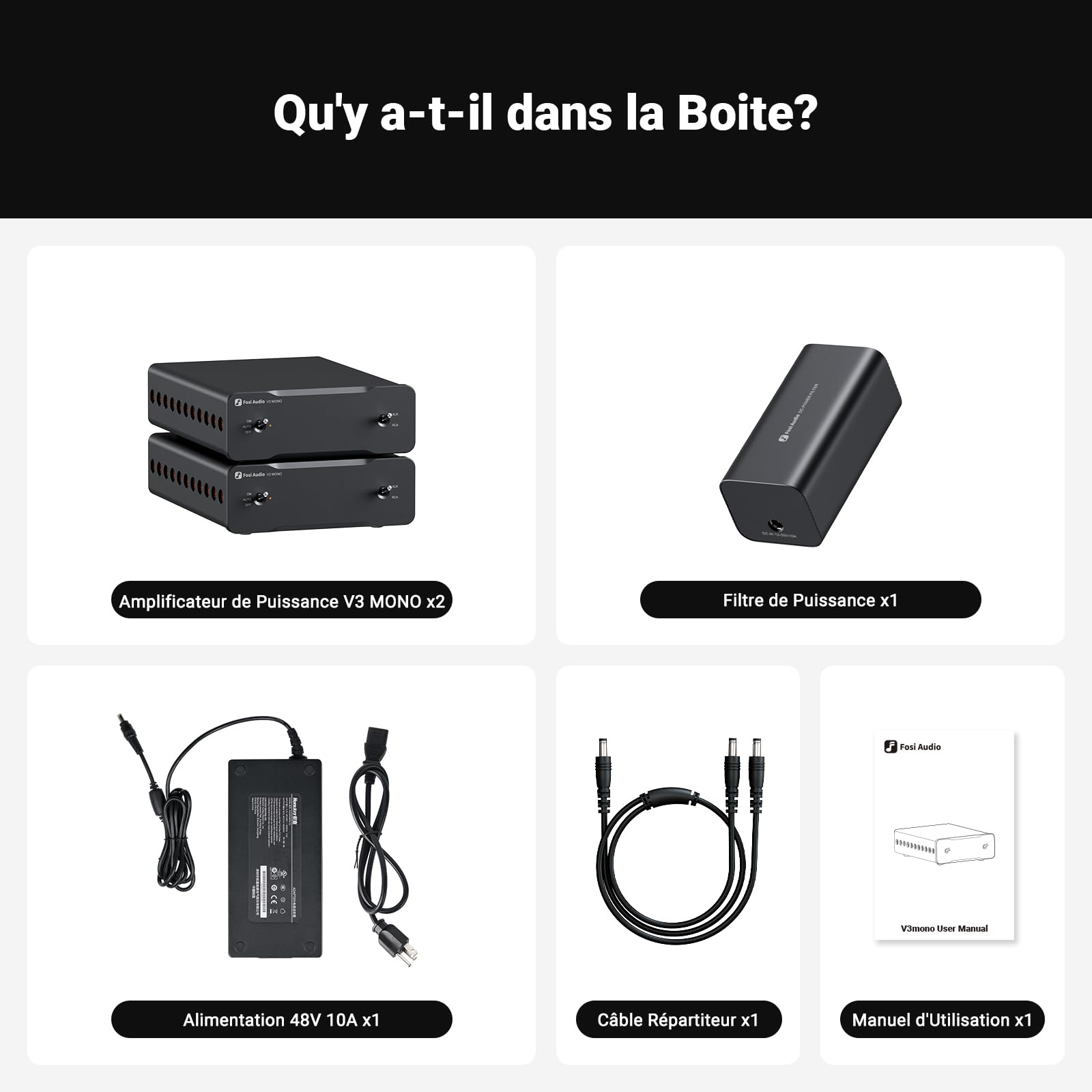 Fosi Audio Due V3 Mono Amplificateurs Audio HiFi, Mini Amplificateur Monobloc 240W TPA3255 Classe D pour Récepteur de Composants AVR Home Cinéma, Entrées RCA/XLR équilibrées, avec 48V/10A