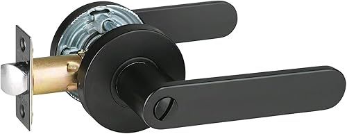 HISAFE Manija de puerta de palanca de privacidad resistente negra mate para dormitoriobaño Palanca de puerta redonda reversible X-8606-DB-BK