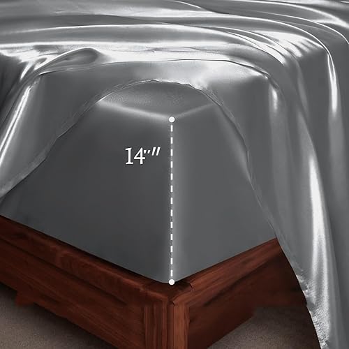 JUWENIN Juego de sábanas sedosas suaves y sedosas de hotel de lujo de satén mate sin brillo, sábana bajera con bolsillo profundo, sábana encimera y