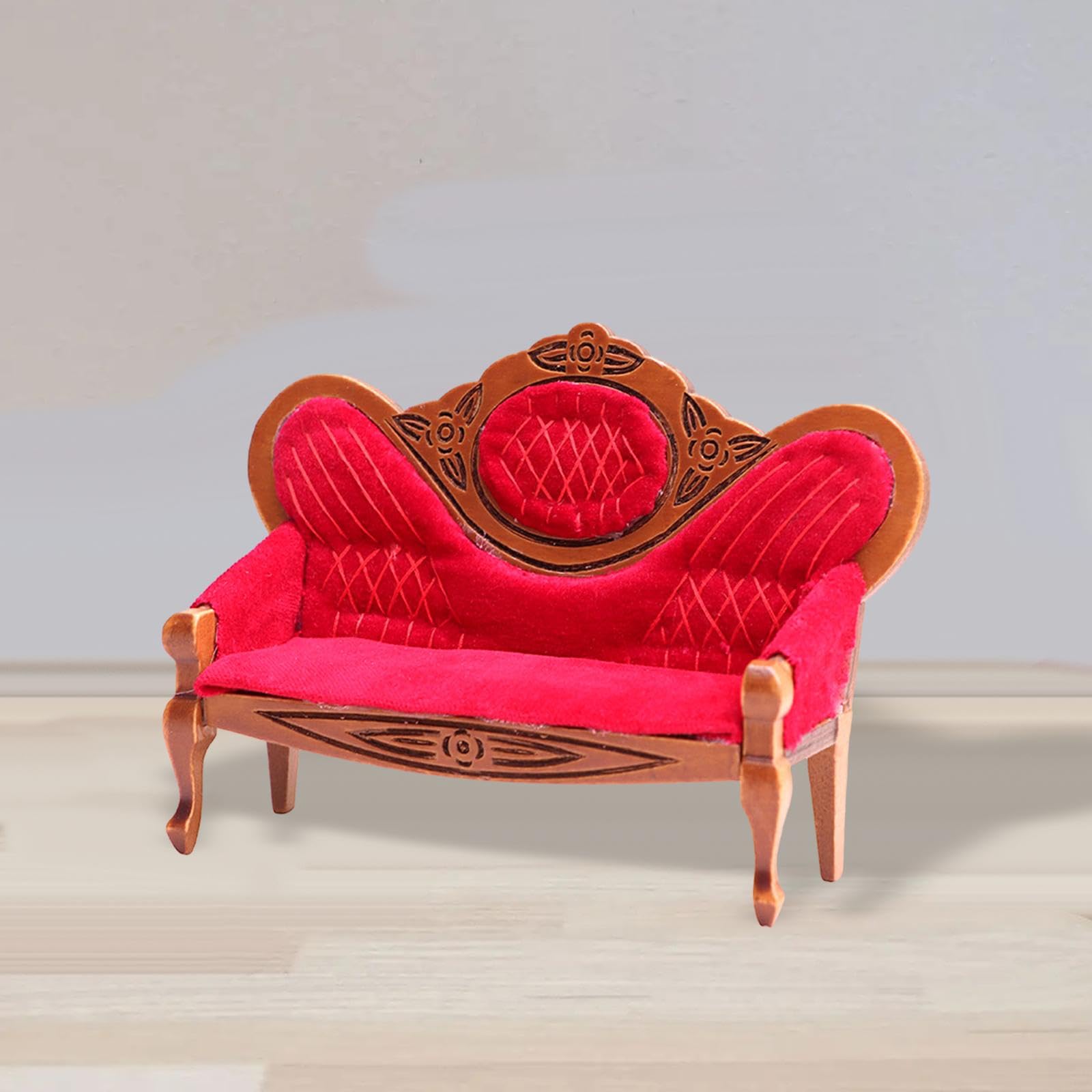 STOBOK Mini Puppenhaus Sofa – Vintage Braunes Sofa Im Maßstab 1:12 Für DIY-Deko