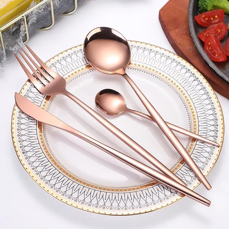 Image of Copper Pink Silverware Set | 24-Piece Satin Finish French Style Stainless Steel Flatware | Elegant Giftable Box | Dishwasher Safe Cutlery for Home, Restaurants & Corporate Gifting