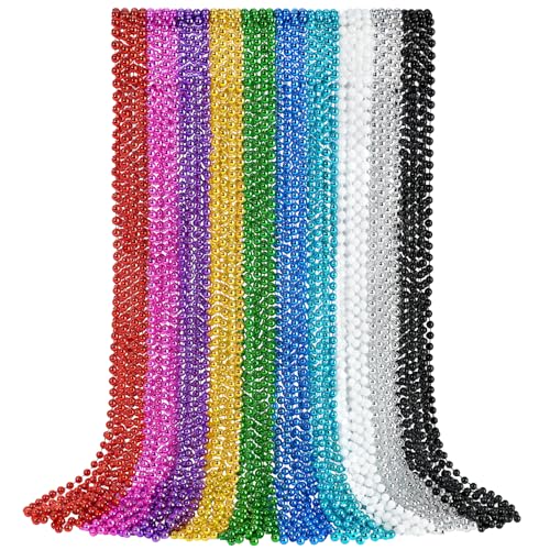 YAXINRUI 30 PCS Mardi Gras Beads Party Beads Necklaces for Mardi Gras Christmas St. Patricks Day Party Favors Metallic Colorful Throw Beads Accessories in 10 Colors