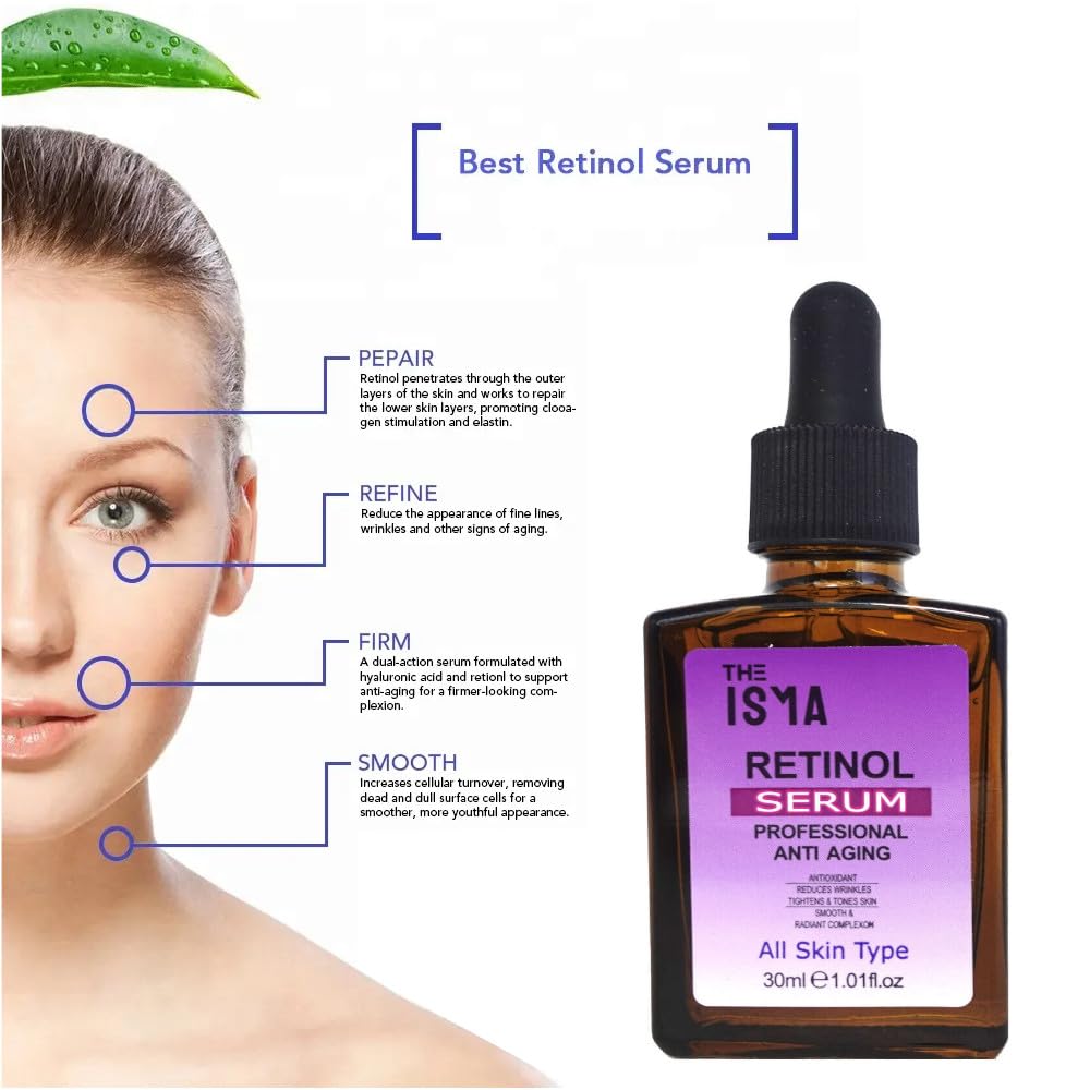 ISMA Retinol Serum, Night Face & Anti-Ageing Treatment, 30 ml, Vitamin A Serum for Fine Lines Wrinkles & Skin Renewal - Image 4