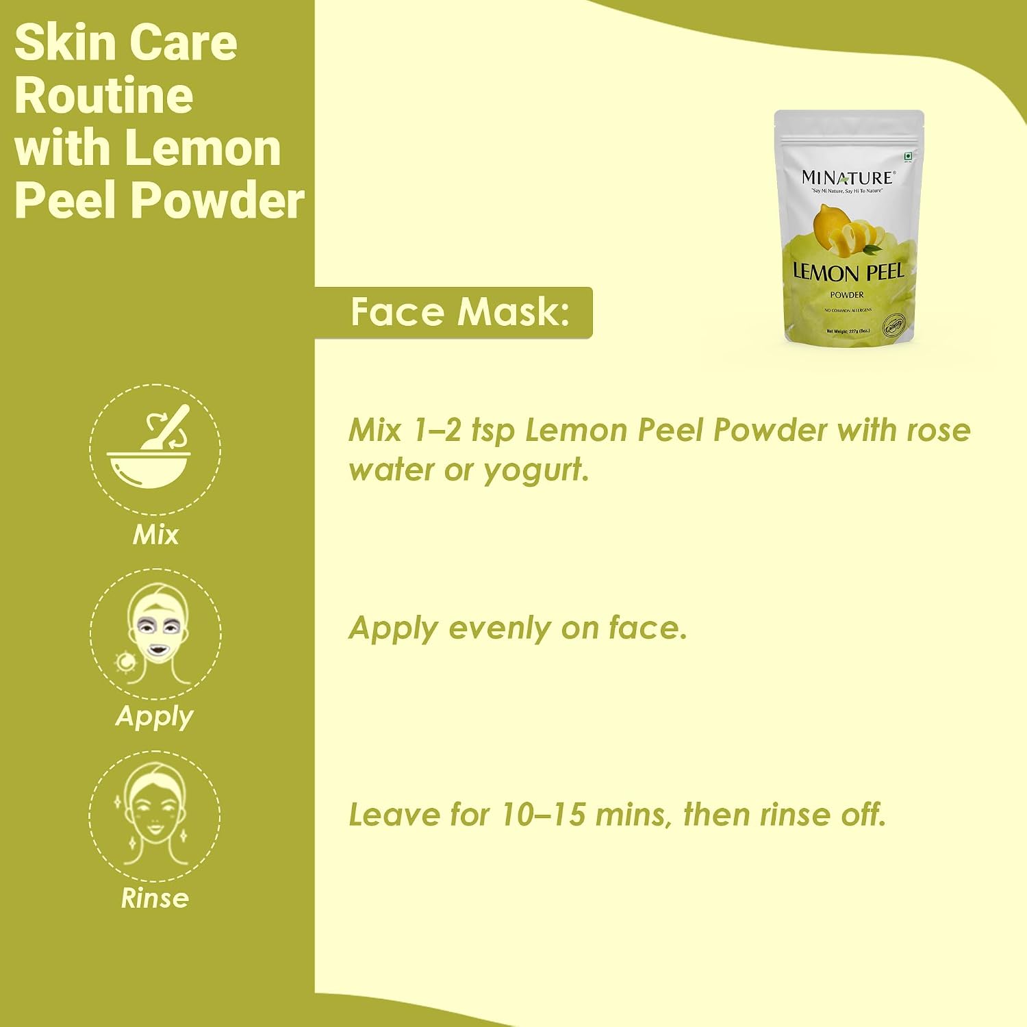 Lemon Peel (Citrus Limon) Powder by mi nature| 100% Pure and Natural | 227g,(8oz), (1/2 lb) | Vegan | Non-GMO | For Skin care | Used for Soap making | Stimulate hair growth