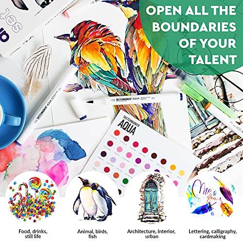 Sketchmarker Aqua Watercolor Markers, 24 Colors Citrus Set, Brush Pens For Coloring, Dual-Tipped Water Color Marker For Calligraphy, Hand Lettering, Drawing Art Supplies, Pro Marker For Artists #TOP2