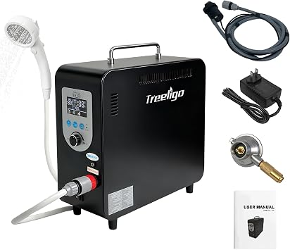 Treeligo 40,900BTU Portable Propane Water Heater for Camping,Instant Hot Water Heaters with Minimalist Style & 4500mAh Battery for Outdoor Showering and Cleaning on RV Trips, Hiking, Fishing