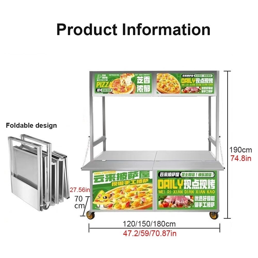 Przenośny stalowy składany wózek z szafką Sto i wyświetlaczem P 150 cm Street Food Vendor Booth na imprezy plenerowe