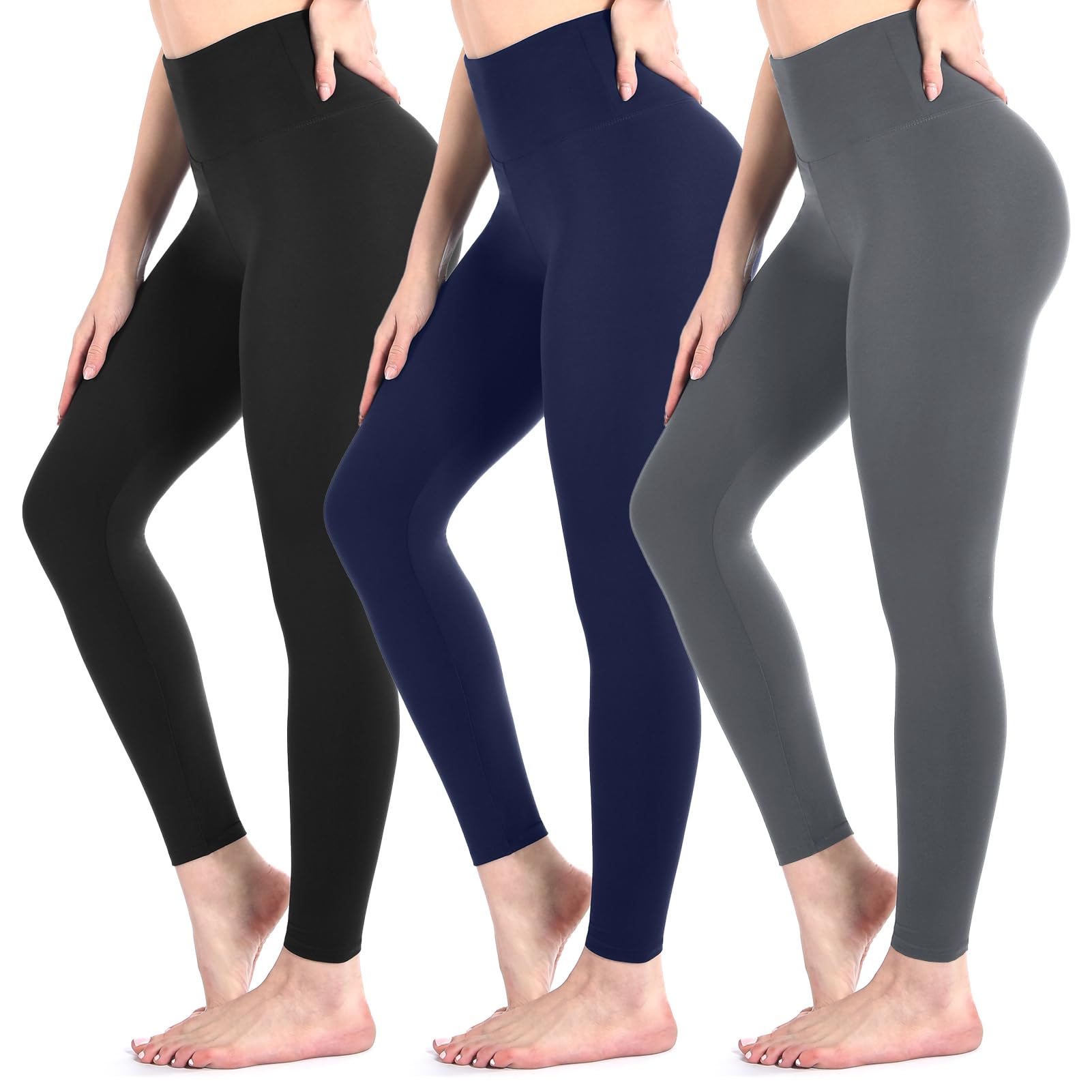 3 Pack Black Leggings for Women, High Waisted Buttery Soft Leggings for Workout Running Yoga — view 9