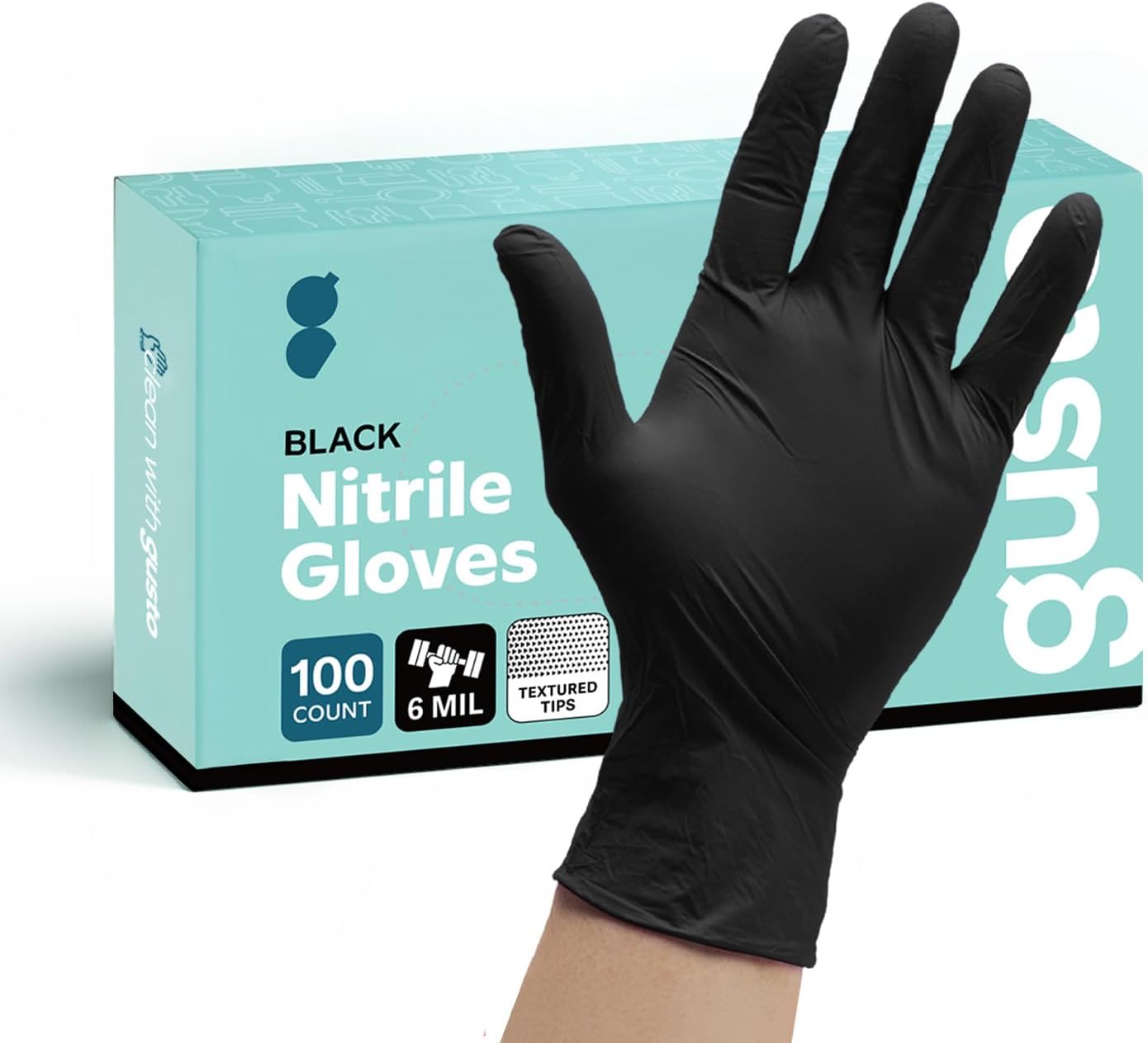 Industrial Black Nitrile Gloves [100 Count] 6 Mil. Latex & Powder Free Disposable Plastic Textured Gloves - Small