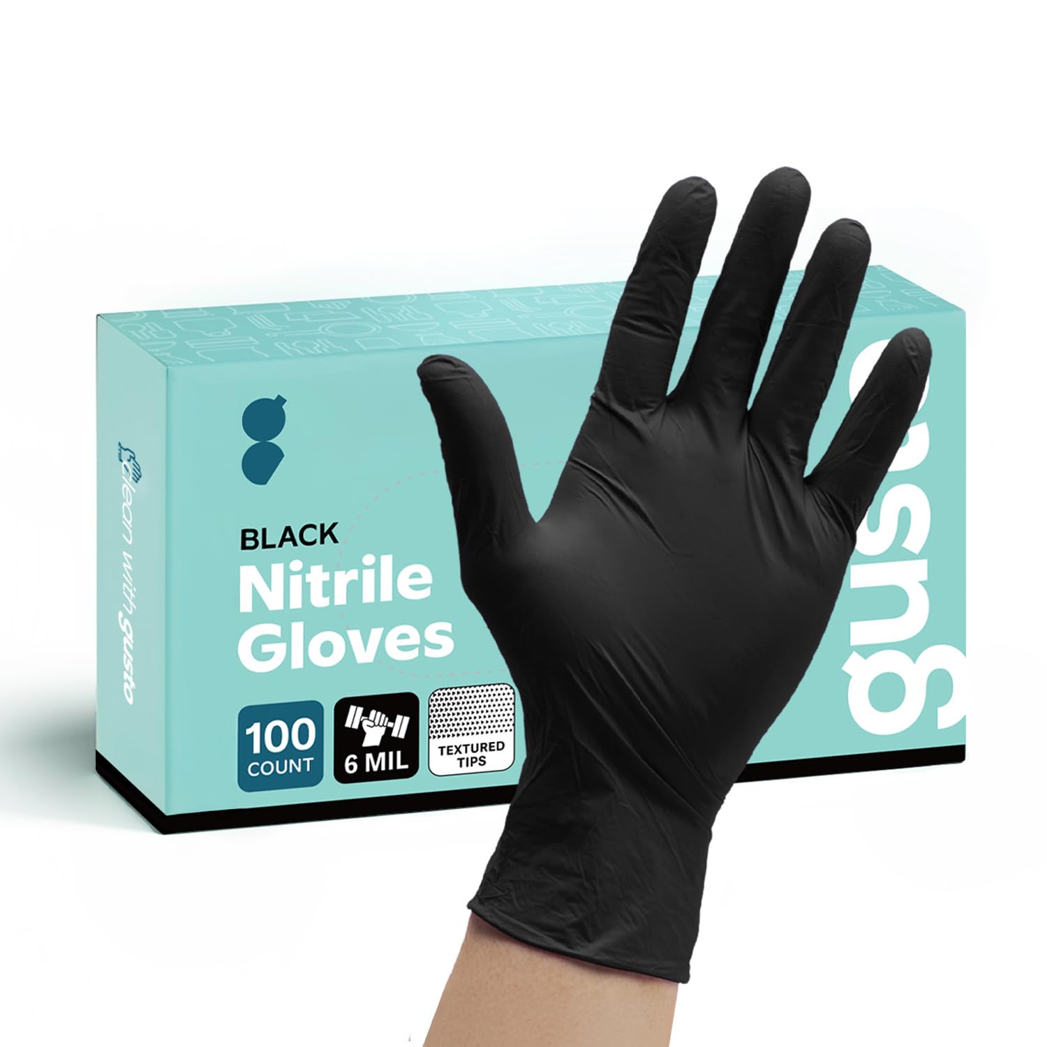 Comfy Package Industrial Black Nitrile Gloves [100 Count] 6 Mil. Latex & Powder Free Vinyl Disposable Plastic Textured Gloves