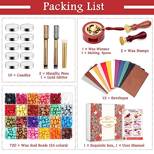 image for Paxcoo Sealing Wax Kit with Wax Seal Beads, Wax Seal Stamp, Wax Seal W