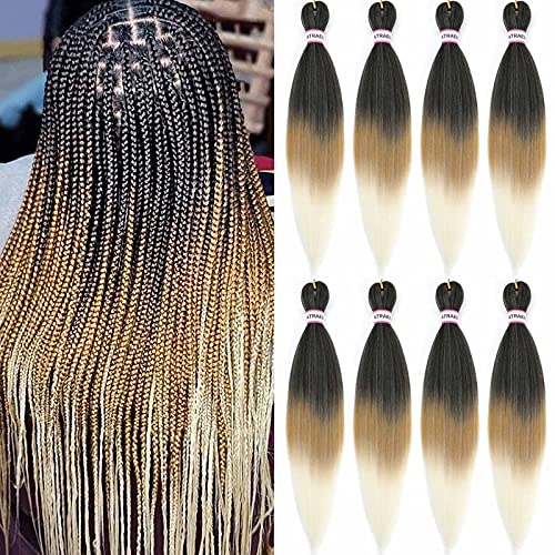 Braiding Hair Pre Stretched 30 Inch 8 Packs, T1B/27/613 Ombre Yaki Texture