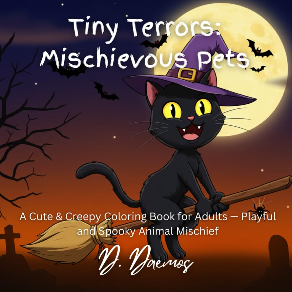 Tiny Terrors: Mischievous Pets: A Cute & Creepy Coloring Book for Adults — Playful and Spooky Animal Mischief