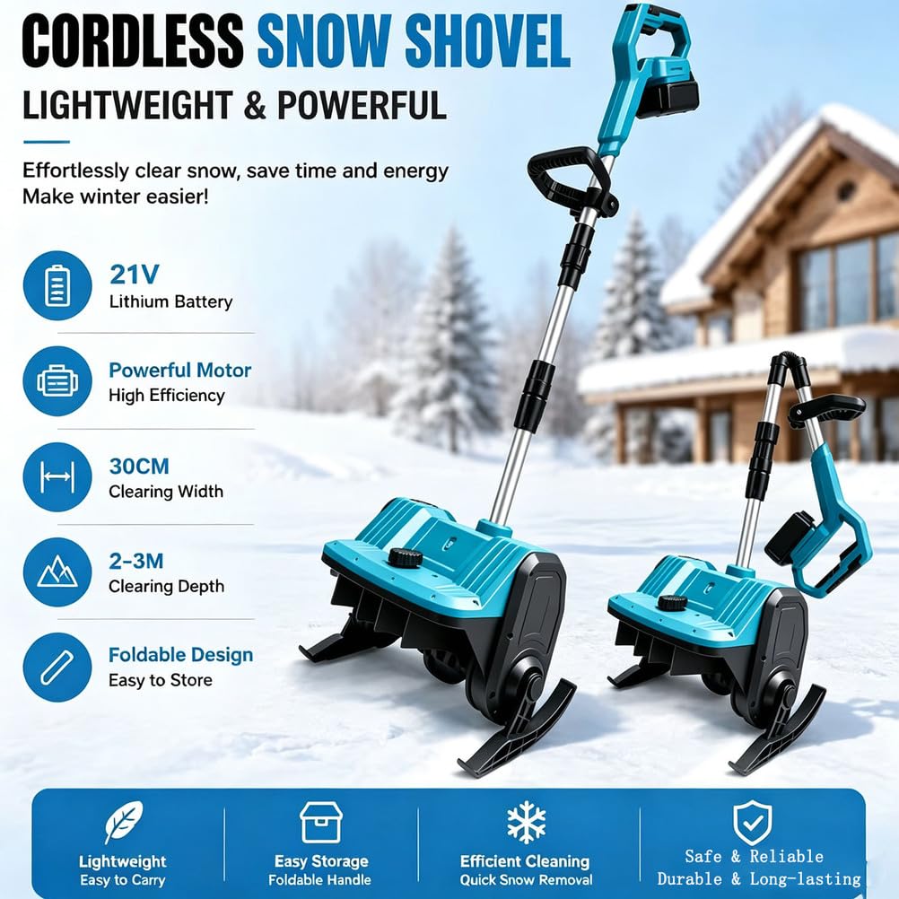 Souffleuse à Neige Électrique Télescopique Pliable, Compacte avec 2 Batteries et Chargeur