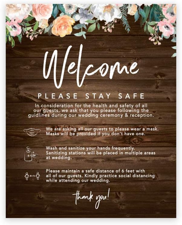 Andaz Press Social Distance Canvas Wedding Party Signs, Love Is Essential and So Is Safety, Please Maintain Proper Distance, 8 x 10- inch, Formal Black and White Canvas Print Table Sign, 1-Pack