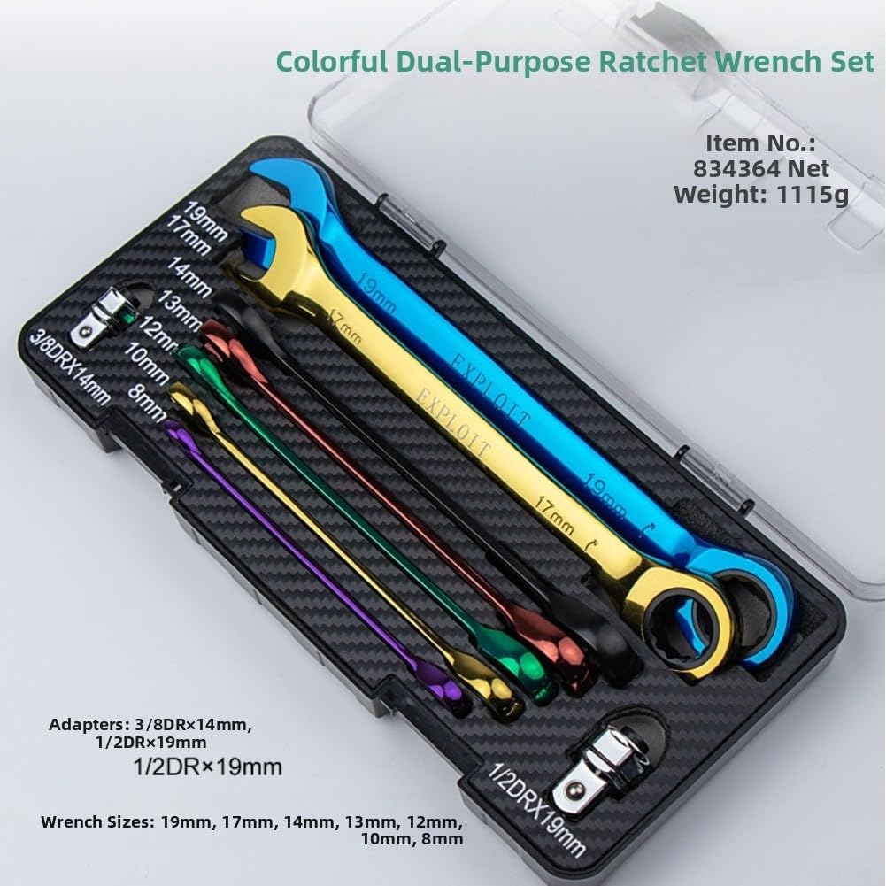 Set di chiavi a cricchetto a 72 denti in acciaio al cromo vanadio, design a doppia testa con manici colorati per una riparazione automatica efficiente (B)