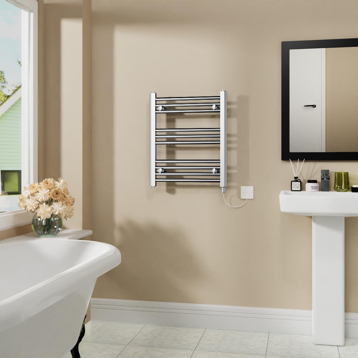 Warmehaus 400W Electric Heated Towel Rail Radiator Chrome - 600x500mm