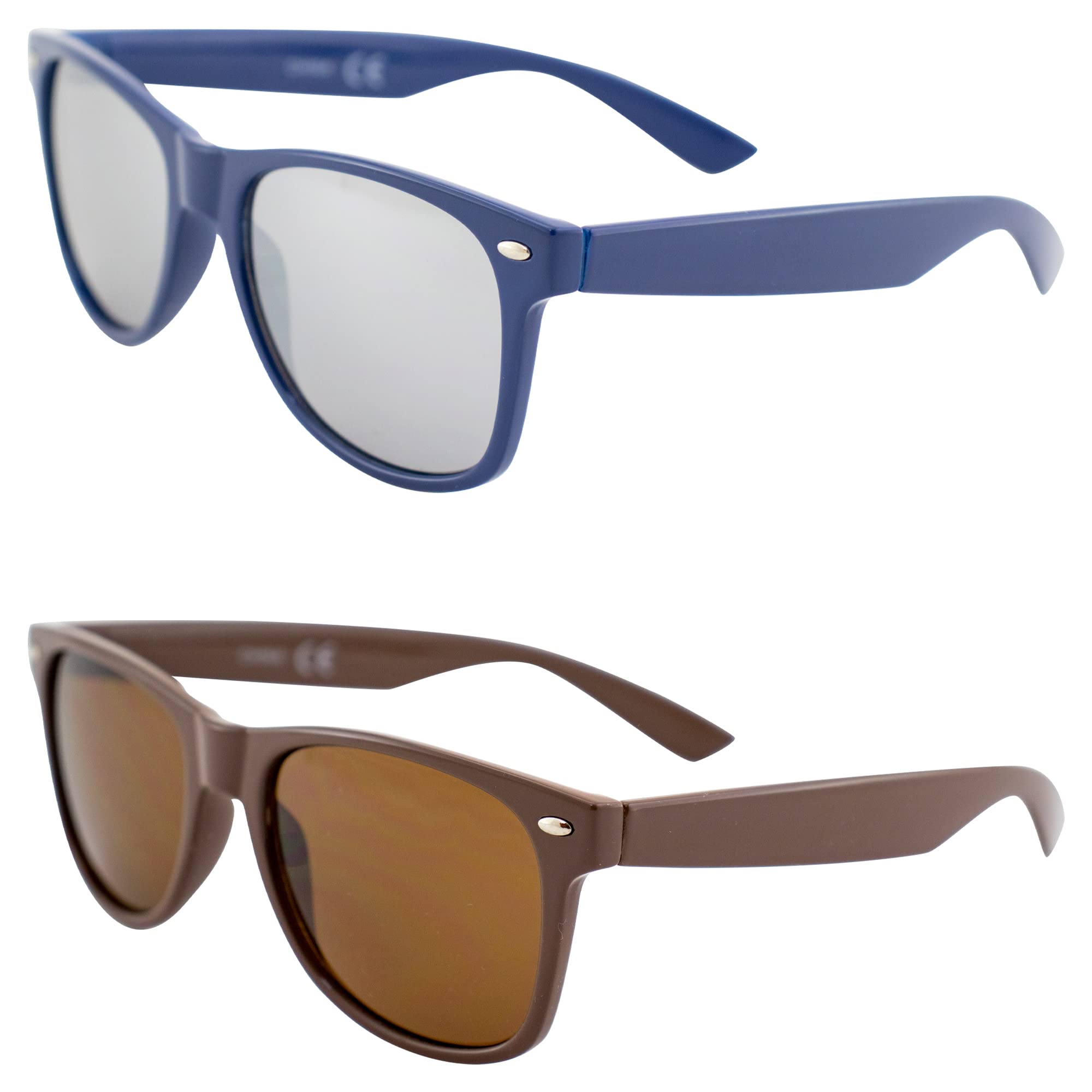 AlterImage Jive Sports Retro Sunglasses for Men or Women 2 Pair Blue Frame w/Flash Mirror Lenses & Brown Frame w/Brown Lenses