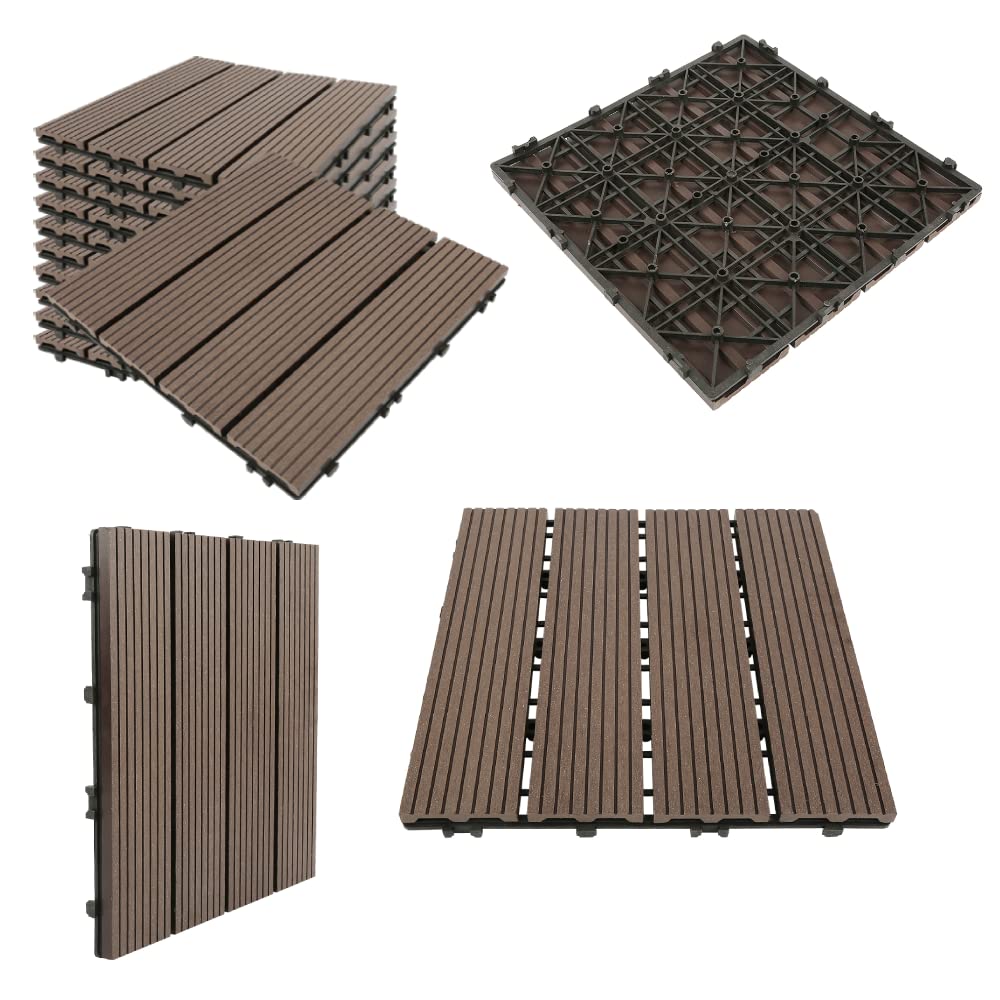 Dalles de Sol Emboîtables en Bois Composite WPC Carreaux de Terrasse Dalles de Terrasse Dalles de Jardin Carrelage de Balcon Revêtement de Sol Extérieur, environ 2 m² (# 4 Taupe, Lot de 22)