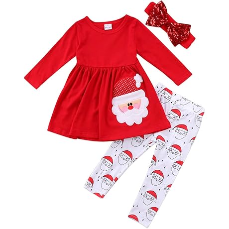 Trendy Toddler Girls Christmas Outfits Santa Claus Print with Long Sleeve Top