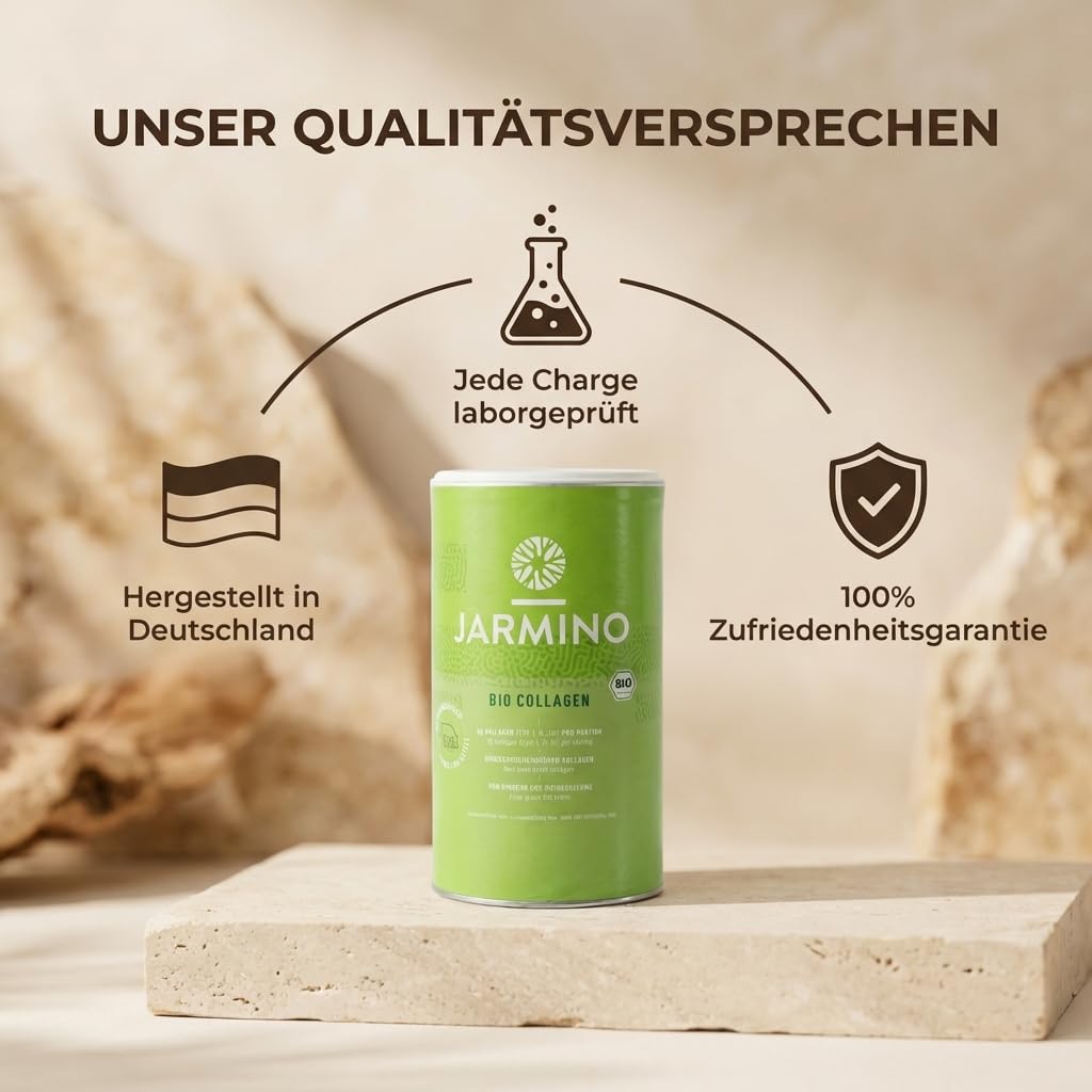 JARMINO Bio Kollagen Pulver | vom Weiderind & Grass-fed | 30 Portionen | Organic Bone Broth - Knochenbrühe Pulver | Collagen Peptide und Protein Powder in Bio Qualität | 300g