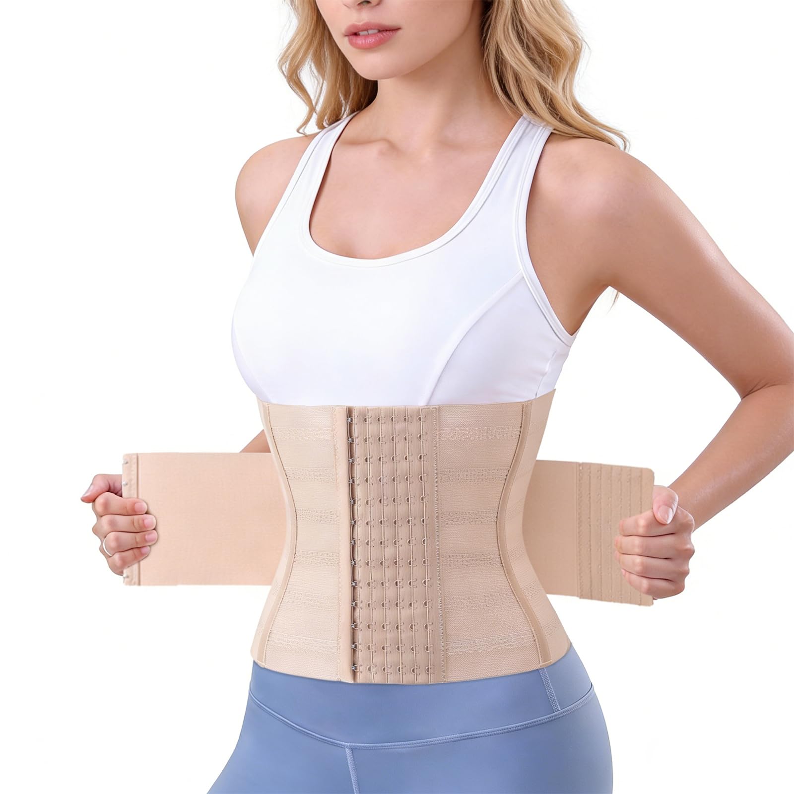 EOAMGO Waist Trainer for Women, Underbust Shapewear Corset for Instant Tummy Control, Double-Compression Waist Cincher for a Slimmer Silhouette (Beige, 2XL)