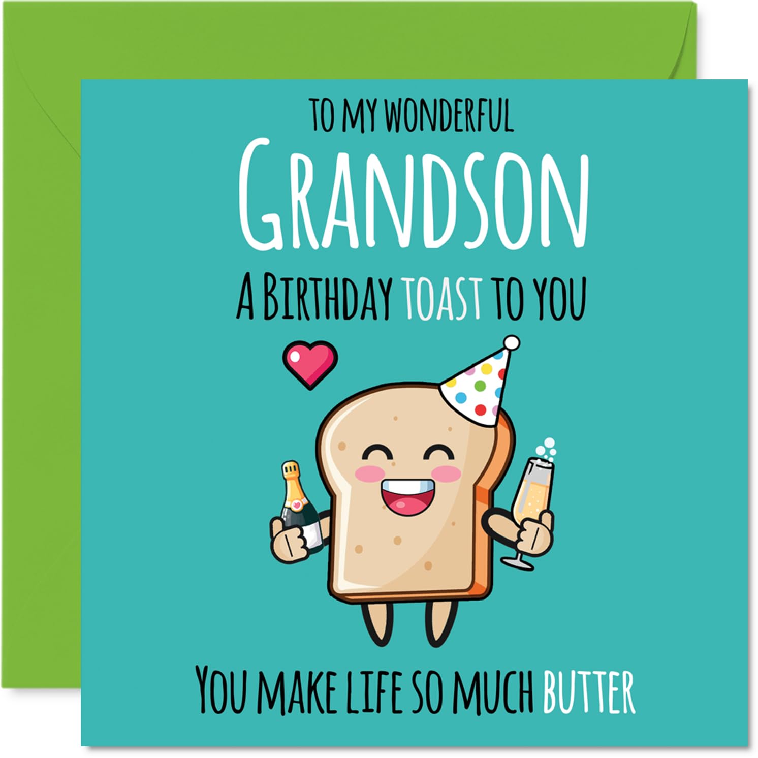 Grandson Birthday Card - Cute Toast - Happy Birthday Card for Grandson from Grandad Nanny, 145mm Bday Greeting Cards