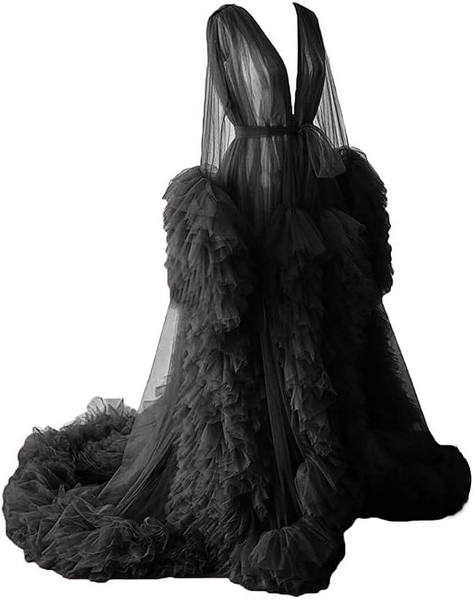 Tianzhihe Puffy Tulle Robe Maternity Dress for Photoshoot