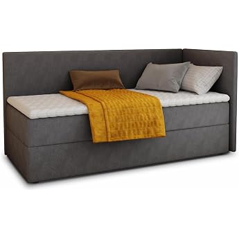 Sofnet Flame Box Spring Bed with Bed Box - Single Bed with Bonell Mattress and Topper Upholstered Bed Universal Bed Side Bed Bedroom Childrens Room Graphite Kronos 22 100 x 200 cm