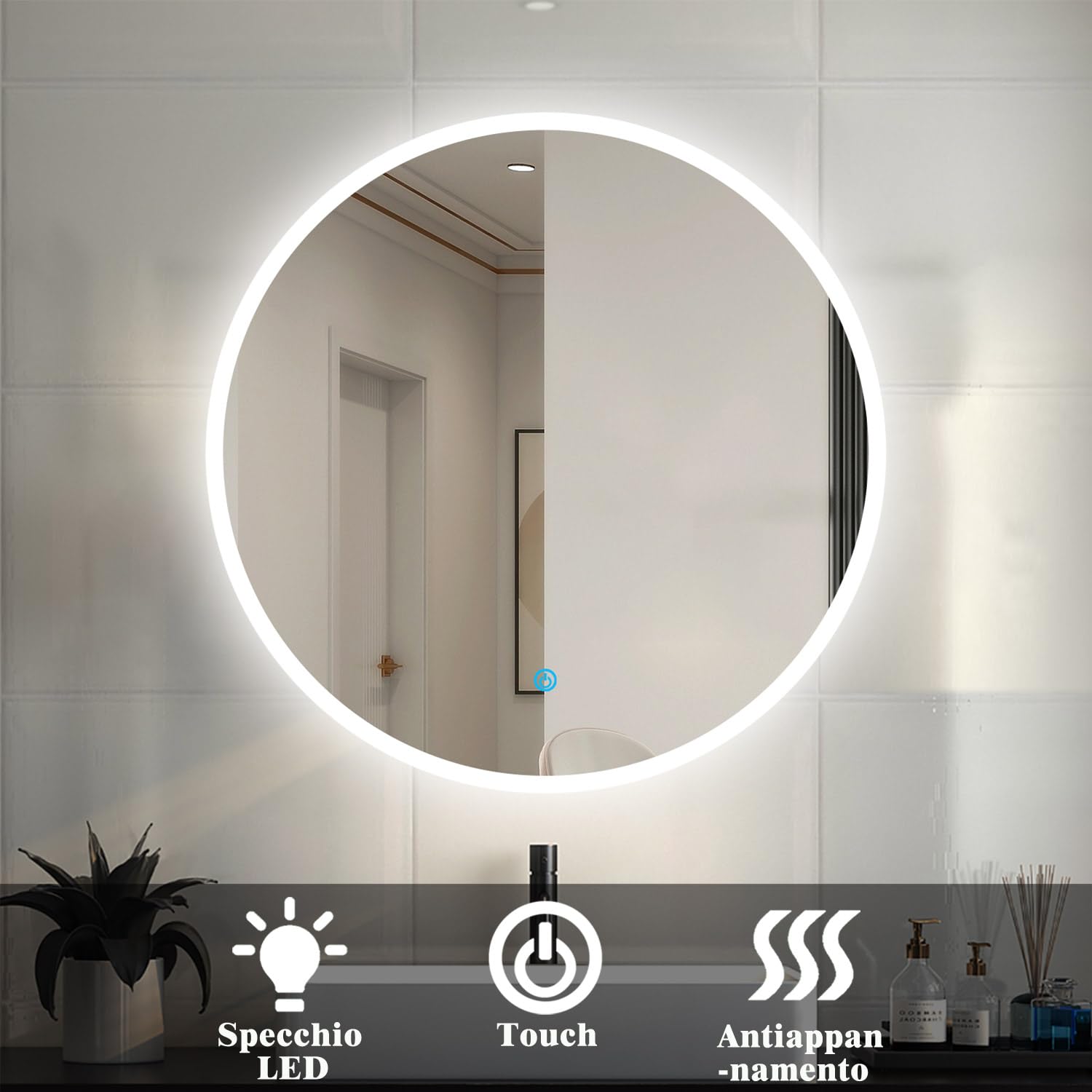 100cm Specchio Rotondo|Smart Touch|Antiappannamento|IP44