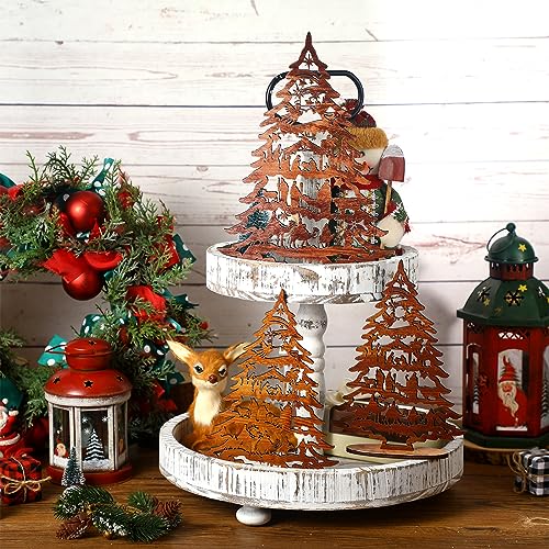 Huwena SHY-HUWENA-410 3 Pcs Christmas Nativity Scene Table Ornament Vintage Jesus Nativity Set Rustic Farmhouse Holiday Wood Tree Wooden Christmas Tree Tabletop Decoration thumb #4