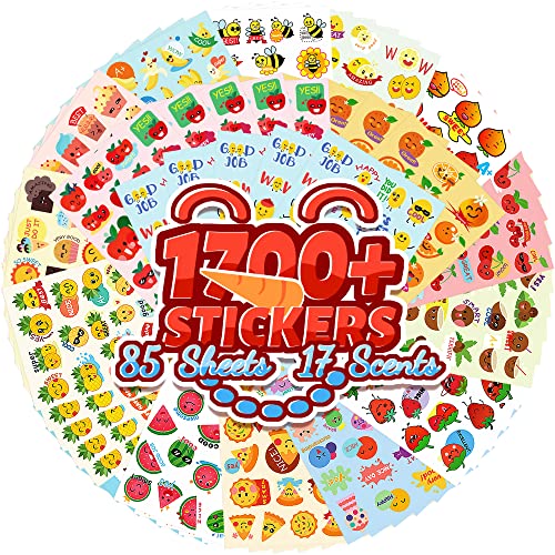 HORIECHALY Scratch and Sniff Stickers for Kid, Smelly Stickers 85 Sheets 17 Scents, 1600+ Scented Design with Cute Food and Fruit Patterns, Positive Reward Tool for Classroom.