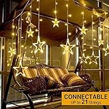 Elegear 2M*0.9M/138 LED Cortina de Luces Estrella con Enchufe, Cadena de Luces Estrella con 8 Modos y Memoria, Guirnalda luces para Navidad Bodas Ventana Exterior Interior Decoración, Blanco Cálido