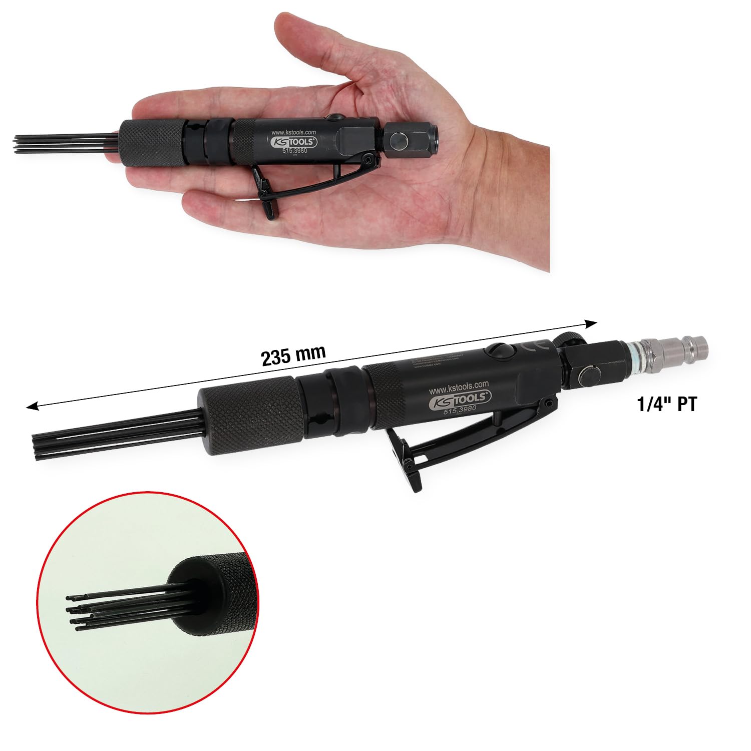 KS TOOLS 515.3980 Marteau à décalaminer à aiguilles (air comprimé) pneumatique