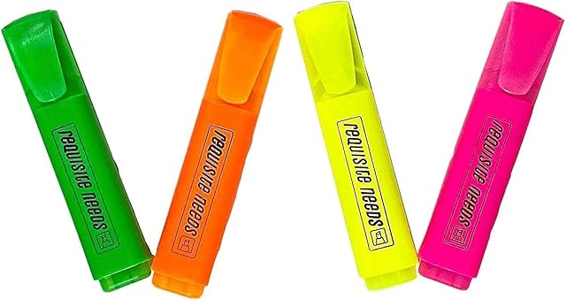 Requisite Needs 4 PCS Assorted Premium Highlighter Pens Fluorescent Pens Bright Colours Markers