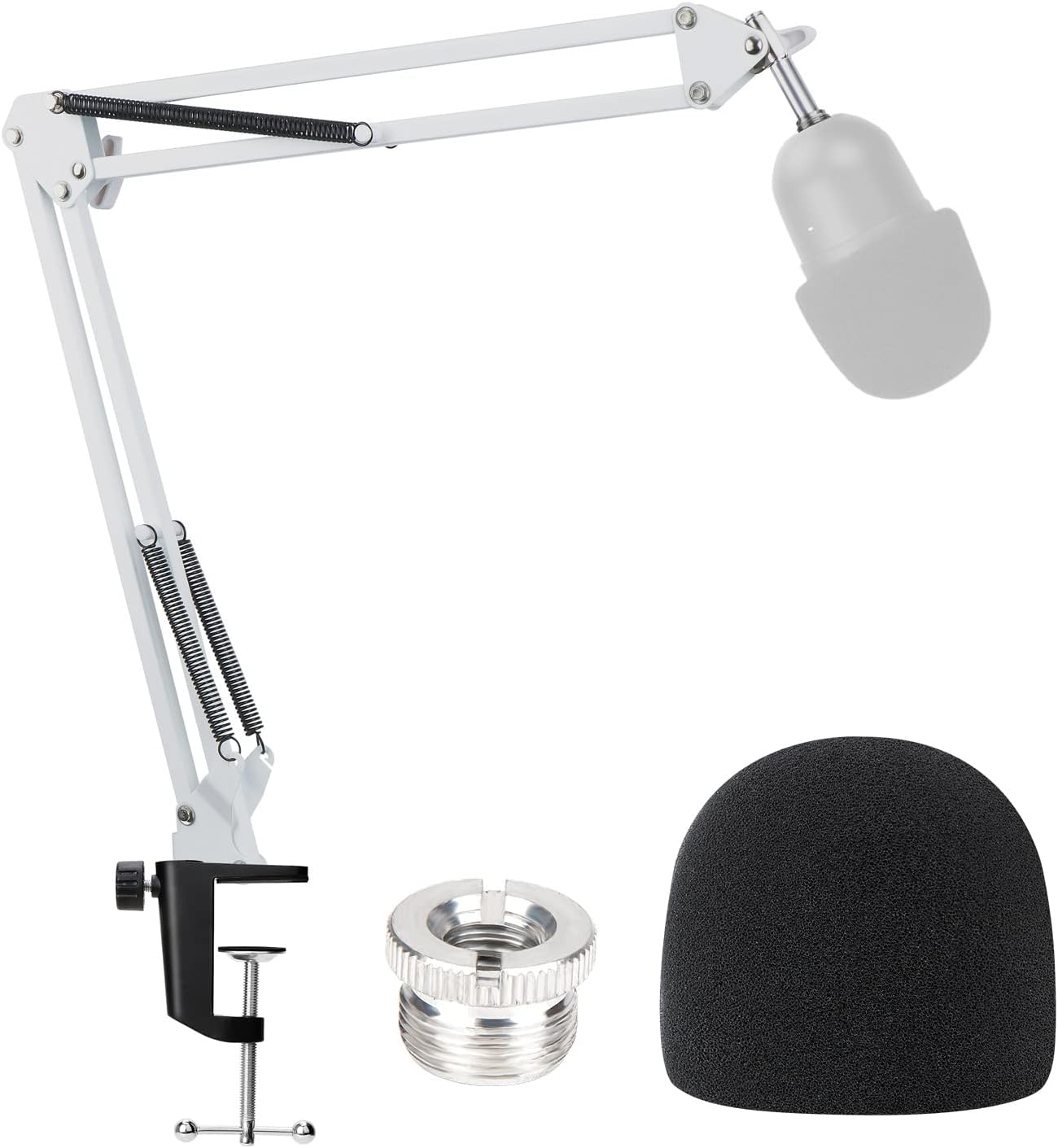 YOUSHARES White Mic Boom Arm Stand with Pop Filter - Mic Stand with Foam Cover Windscreen Compatible with Razer Seiren Mini Streaming Microphone