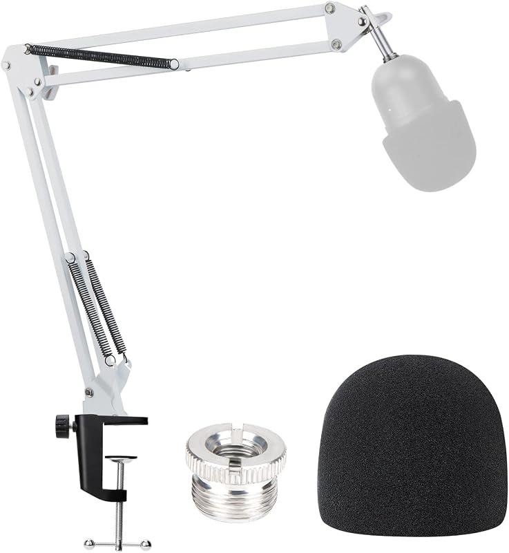 Razer Seiren Mini brazo articulado con filtro pop - Soporte de micrófono con cubierta de espuma Parabrisas compatible con micrófono Razer Seiren Mini Streaming (blanco)