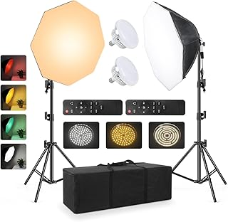 2pack Softbox Continuous Lighting Kit for Camera Photo Video - 28'' x 28'' Octagon Softbox, Dimmable Super Bright Light Bu...