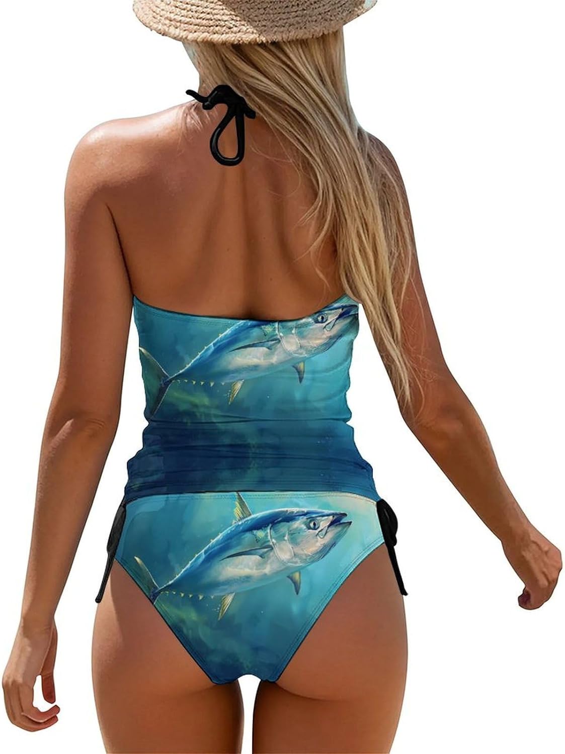 Tuna Fish in The Ocean Funny Women's String Swimwear Set 2 Pcs Tankini Swimsuits Bathing Suit