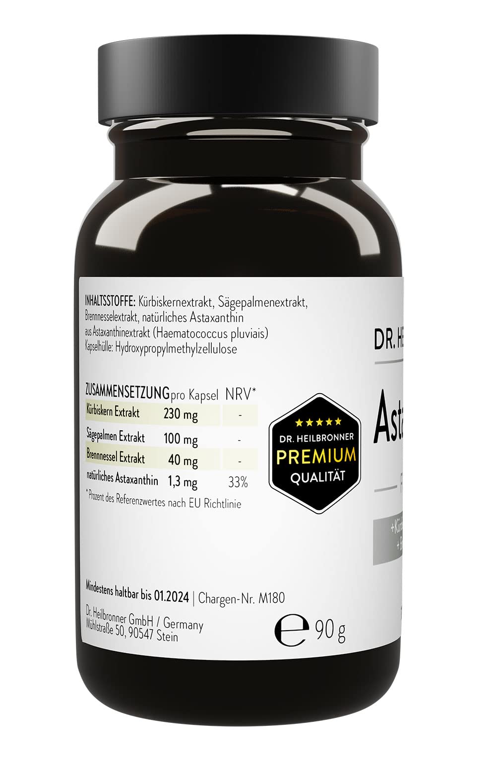 Dr. Heilbronner Astaxanthin FOR MEN Kapseln in der Glasflasche mit Sägepalmenextrakt Brennnesselextrakt und Kürbiskernextrakt I Nahrungsergänzung für Männer I vegan glutenfrei und lactosefrei