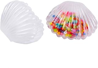 AUEAR, 15 Pack Clear Plastic Mini Sea Shells Boxes Seashell Party Favor Containers Clam Treat Holders for Wedding Accessories Decorations Supplies Gift
