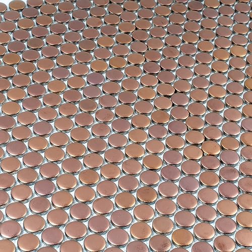 Porcelain Penny Round 0.99 sq ft/Piece Pack of 1,Matte Gold Porcelain Mosaic Tile 4 x 5 –Wall and Floor Sheets for Backsplash, Bathroom, Shower,Patio - Not Peel & Stick - Indoor Outdoor Tile - Thumbnail 5