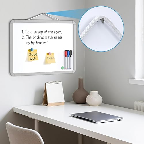 Vista 59 de MaxGear Pizarra pequeña de borrado en seco, pizarra blanca colgante de doble cara de 14 x 11 pulgadas para pared, mini pizarra blanca con 3 Blanco
